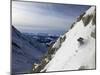A Snowboarder Tackles a Challenging Off Piste Descent on Mont Blanc, Chamonix, Haute Savoie, French-David Pickford-Mounted Photographic Print