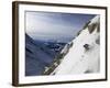 A Snowboarder Tackles a Challenging Off Piste Descent on Mont Blanc, Chamonix, Haute Savoie, French-David Pickford-Framed Photographic Print