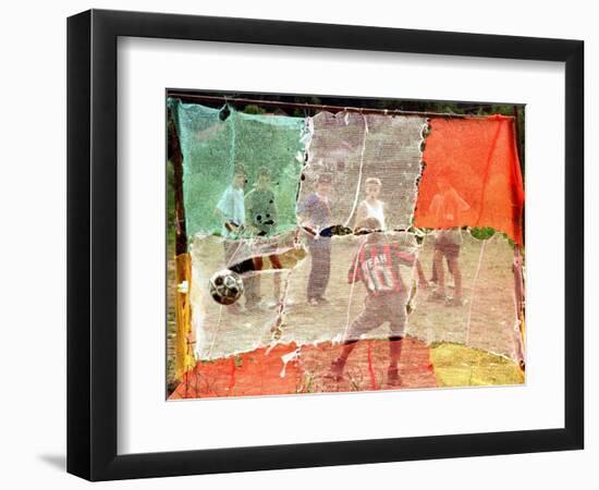 A Soccer Ball Slips Through an Opening of a Makeshift Goal During a Game Played by Bosnian Children-null-Framed Photographic Print