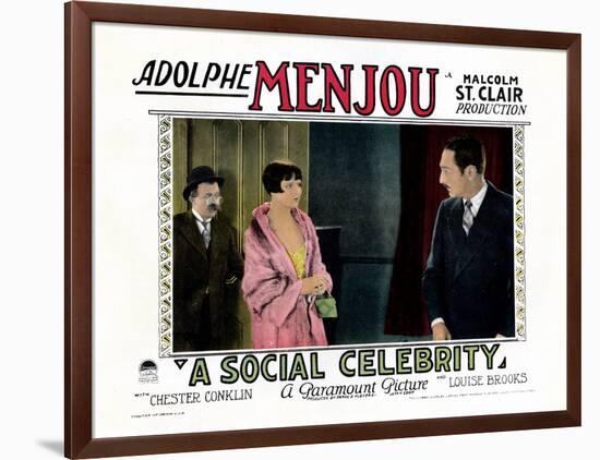 A Social Celebrity, from Left: Chester Conklin, Louise Brooks, Adolphe Menjou, 1926-null-Framed Art Print