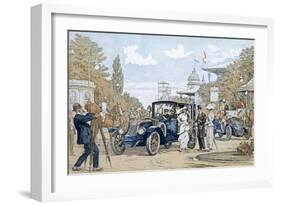 A Society Lady Posing for a Photographer in Front of a Renault 18Cv Torpédo Motor Car-null-Framed Giclee Print