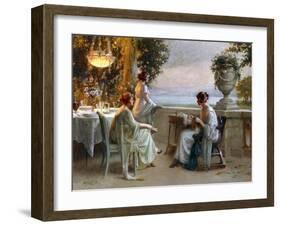 A Soiree on the Terrace, (Oil on Canvas)-Delphin Enjolras-Framed Giclee Print