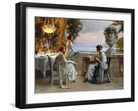 A Soiree on the Terrace, (Oil on Canvas)-Delphin Enjolras-Framed Giclee Print