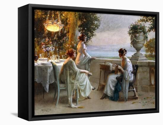 A Soiree on the Terrace, (Oil on Canvas)-Delphin Enjolras-Framed Stretched Canvas