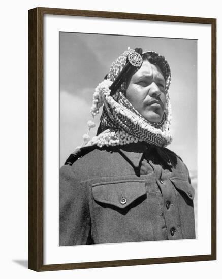 A Soldier from the Arab Legion Squinting His Eyes to Keep Out the Sun-null-Framed Photographic Print