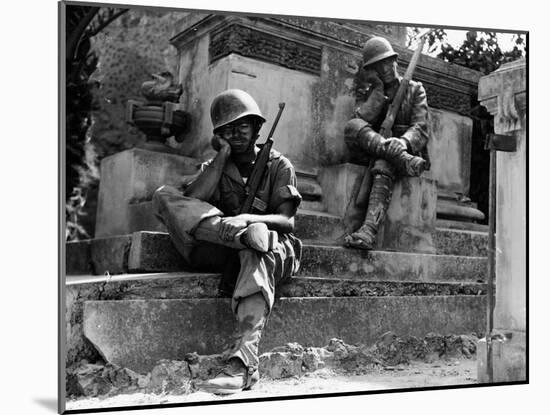 A Soldier Imitates the Posture of a Statue-null-Mounted Giclee Print