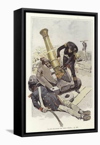 A Soldier Inspects a Cannon Beside the Body of Dead Soldier-Felicien Baron De Myrbach-rheinfeld-Framed Stretched Canvas