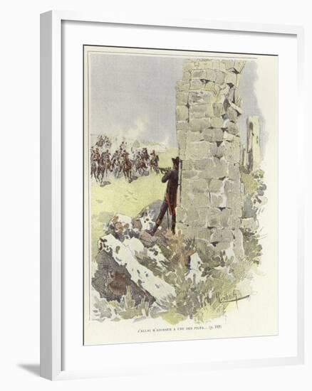 A Soldier Leans Against a Ruined Wall as He Takes Aim at the Oncoming Assault-Felicien Baron De Myrbach-rheinfeld-Framed Giclee Print