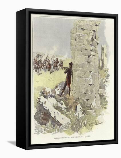 A Soldier Leans Against a Ruined Wall as He Takes Aim at the Oncoming Assault-Felicien Baron De Myrbach-rheinfeld-Framed Stretched Canvas