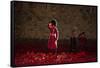 A soldier salutes in the midst of poppies at the Tower of London-Associated Newspapers-Framed Stretched Canvas