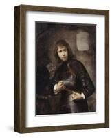 A Soldier, Standing Three-Quarter Length, Buckling His Belt-Willem Drost-Framed Giclee Print