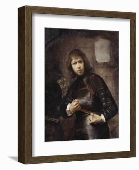 A Soldier, Standing Three-Quarter Length, Buckling His Belt-Willem Drost-Framed Giclee Print