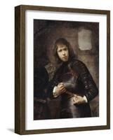 A Soldier, Standing Three-Quarter Length, Buckling His Belt-Willem Drost-Framed Giclee Print