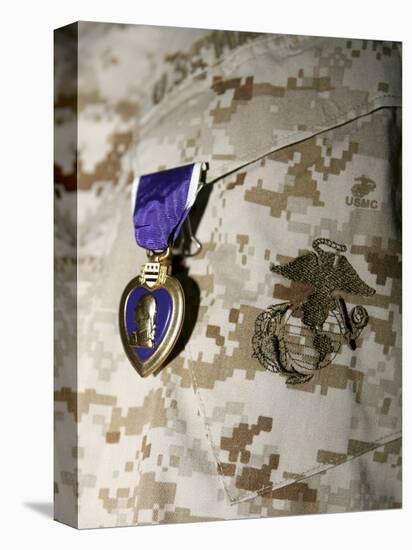 A Soldier Wears His Purple Heart on His Digital Camouflage Minutes after Being Awarded the Medal-Stocktrek Images-Stretched Canvas