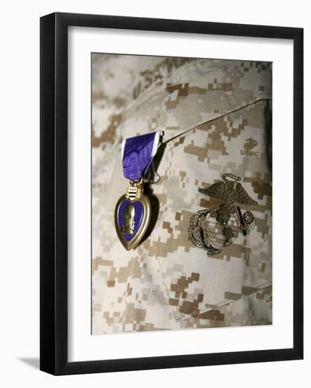 A Soldier Wears His Purple Heart on His Digital Camouflage Minutes after Being Awarded the Medal-Stocktrek Images-Framed Photographic Print