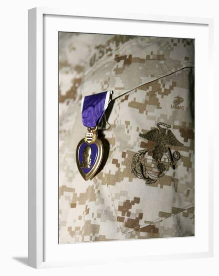 A Soldier Wears His Purple Heart on His Digital Camouflage Minutes after Being Awarded the Medal-Stocktrek Images-Framed Photographic Print