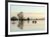 A Solitary Gate in Calm Flood-Waters in Farmland on West Sedgemoor, Near Stoke St Gregory-John Waters-Framed Photographic Print