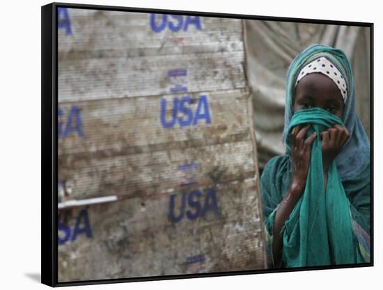 A Somali Child Covers Her Face at Dadaab Refugee Camp in Northern Kenya Monday, August 7 2006-Karel Prinsloo-Framed Stretched Canvas