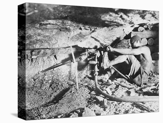 A South African Miner Drives a Drill into Veins of Gold Ore on the South African Rand-null-Stretched Canvas