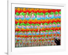 A South Korean Worker Decorates Lanterns to Celebrate Buddha's Upcoming Birthday-null-Framed Photographic Print