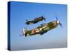 A Soviet Yakovlev Yak-3 and a P-51A Mustang in Flight-Stocktrek Images-Stretched Canvas