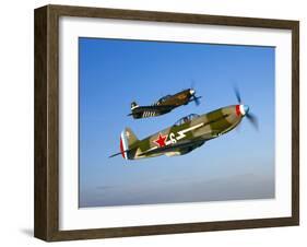 A Soviet Yakovlev Yak-3 and a P-51A Mustang in Flight-Stocktrek Images-Framed Photographic Print
