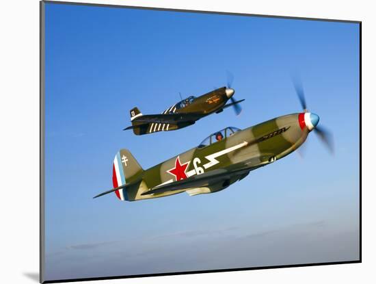 A Soviet Yakovlev Yak-3 and a P-51A Mustang in Flight-Stocktrek Images-Mounted Photographic Print