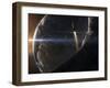 A Space Shuttle Flying Over An Asteroid That Is Passing Close To Earth-Stocktrek Images-Framed Premium Photographic Print