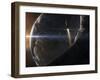 A Space Shuttle Flying Over An Asteroid That Is Passing Close To Earth-Stocktrek Images-Framed Photographic Print