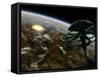 A Space Station Orbits a Terrestrial Planet That Has Been Hit by an Asteroid-Stocktrek Images-Framed Stretched Canvas