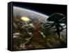 A Space Station Orbits a Terrestrial Planet That Has Been Hit by an Asteroid-Stocktrek Images-Framed Stretched Canvas