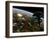 A Space Station Orbits a Terrestrial Planet That Has Been Hit by an Asteroid-Stocktrek Images-Framed Premium Photographic Print