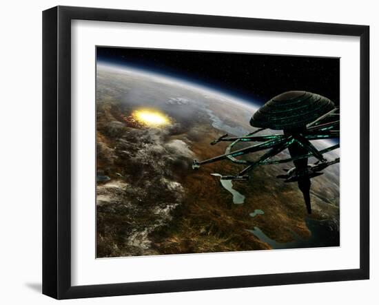 A Space Station Orbits a Terrestrial Planet That Has Been Hit by an Asteroid-Stocktrek Images-Framed Premium Photographic Print