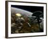 A Space Station Orbits a Terrestrial Planet That Has Been Hit by an Asteroid-Stocktrek Images-Framed Photographic Print