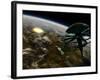 A Space Station Orbits a Terrestrial Planet That Has Been Hit by an Asteroid-Stocktrek Images-Framed Photographic Print