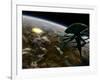 A Space Station Orbits a Terrestrial Planet That Has Been Hit by an Asteroid-Stocktrek Images-Framed Photographic Print