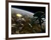 A Space Station Orbits a Terrestrial Planet That Has Been Hit by an Asteroid-Stocktrek Images-Framed Photographic Print