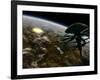 A Space Station Orbits a Terrestrial Planet That Has Been Hit by an Asteroid-Stocktrek Images-Framed Photographic Print