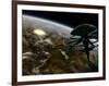 A Space Station Orbits a Terrestrial Planet That Has Been Hit by an Asteroid-Stocktrek Images-Framed Photographic Print