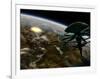 A Space Station Orbits a Terrestrial Planet That Has Been Hit by an Asteroid-Stocktrek Images-Framed Photographic Print