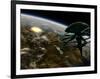 A Space Station Orbits a Terrestrial Planet That Has Been Hit by an Asteroid-Stocktrek Images-Framed Photographic Print