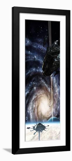 A Spacecraft Arrives at the Docking Station on an Enormous Gas Giant-null-Framed Art Print