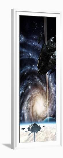 A Spacecraft Arrives at the Docking Station on an Enormous Gas Giant-null-Framed Art Print