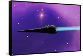 A Spaceship Blazes its Way Through Space with Ion Propulsion-null-Framed Stretched Canvas