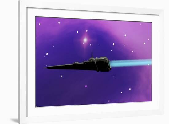 A Spaceship Blazes its Way Through Space with Ion Propulsion-null-Framed Art Print