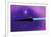 A Spaceship Blazes its Way Through Space with Ion Propulsion-null-Framed Art Print