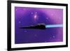 A Spaceship Blazes its Way Through Space with Ion Propulsion-null-Framed Art Print