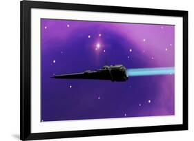 A Spaceship Blazes its Way Through Space with Ion Propulsion-null-Framed Art Print