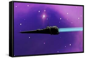 A Spaceship Blazes its Way Through Space with Ion Propulsion-null-Framed Stretched Canvas