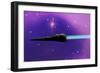 A Spaceship Blazes its Way Through Space with Ion Propulsion-null-Framed Premium Giclee Print